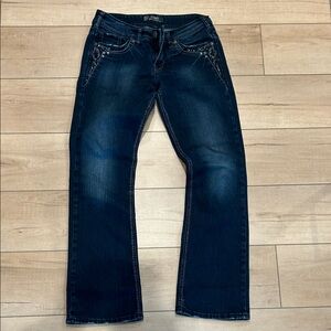 Silver Jeans Dark Blue Boot Cut with Embellished Pockets size 29